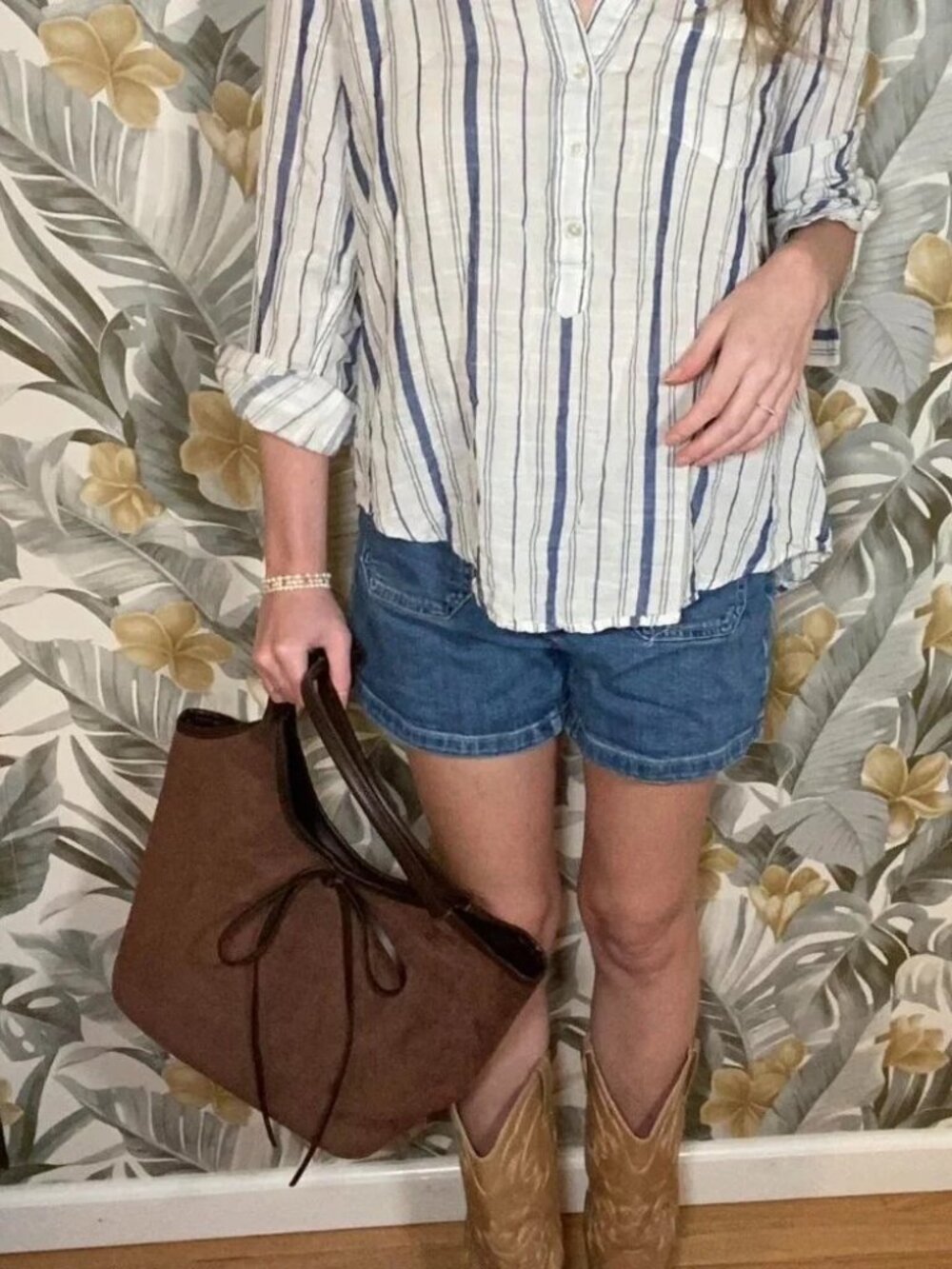 Lucky Brand Blue & White Striped Cotton Modal Popover Shirt Large